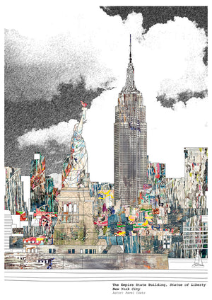 The Empire State Building, Statue of Liberty NYC Print