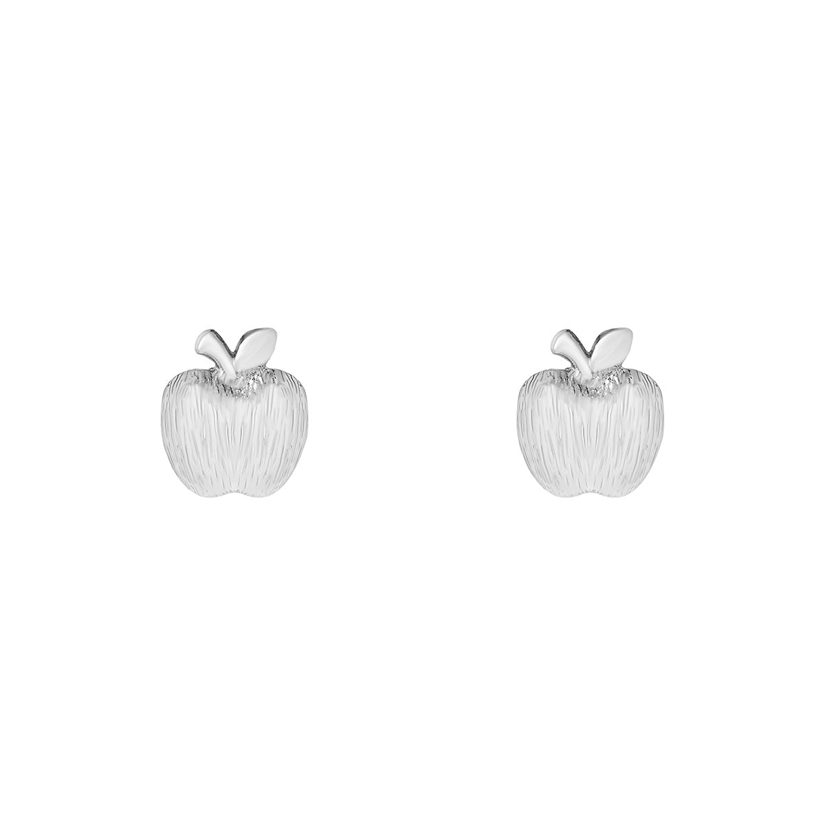 Rhodium Plate Matt Apple Stud Earrings