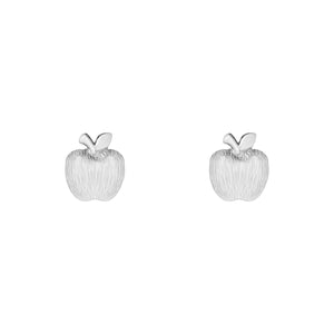 Rhodium Plate Matt Apple Stud Earrings