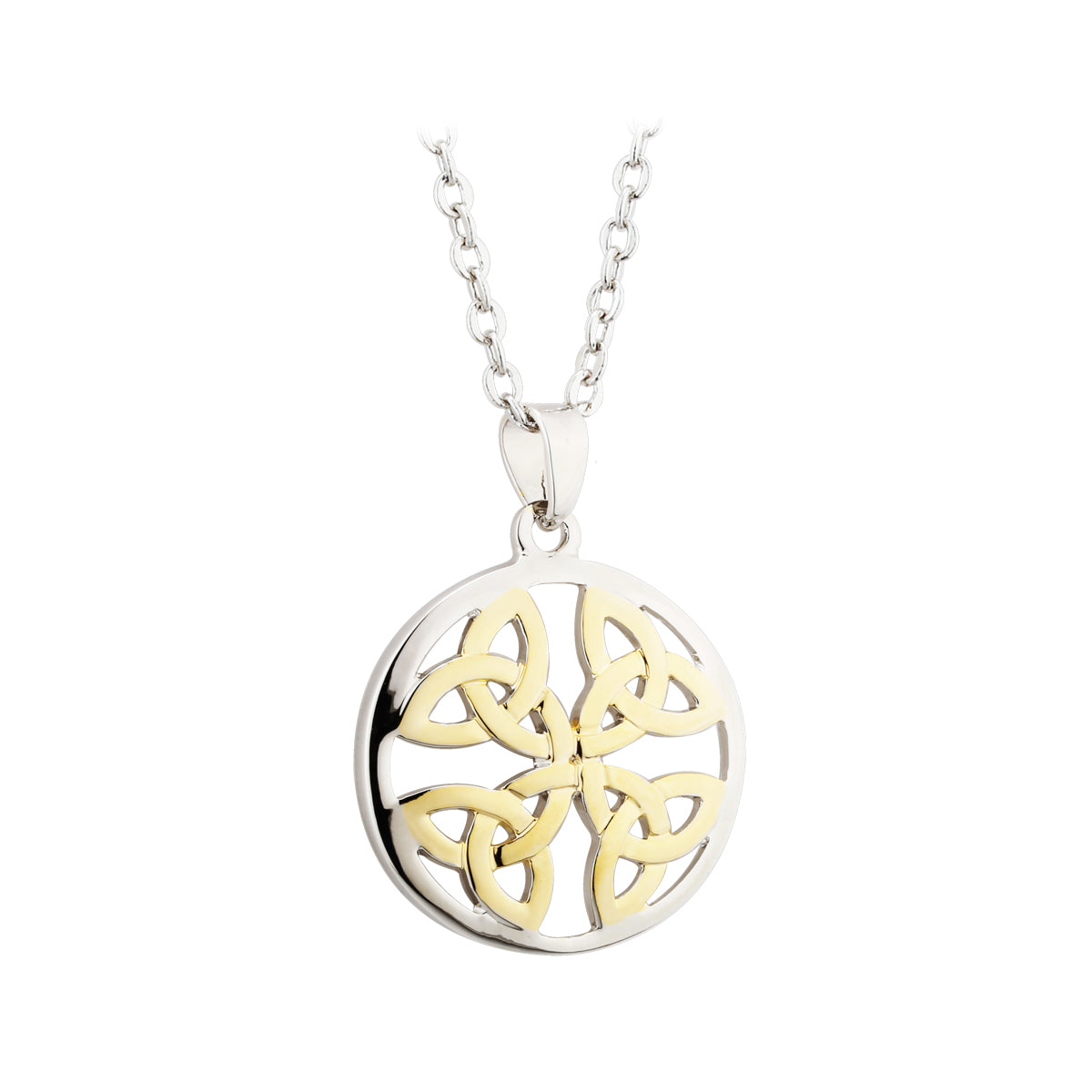 Solvar Two Tone Round Trinity Knot Pendant Necklace