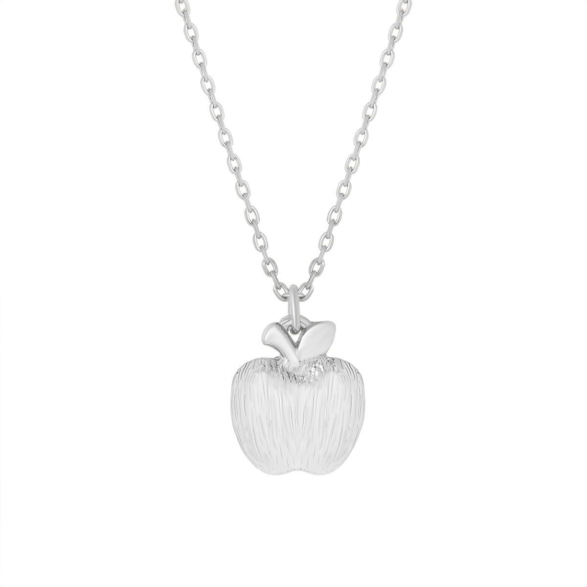 Rhodium Plate Matt Apple Pendant