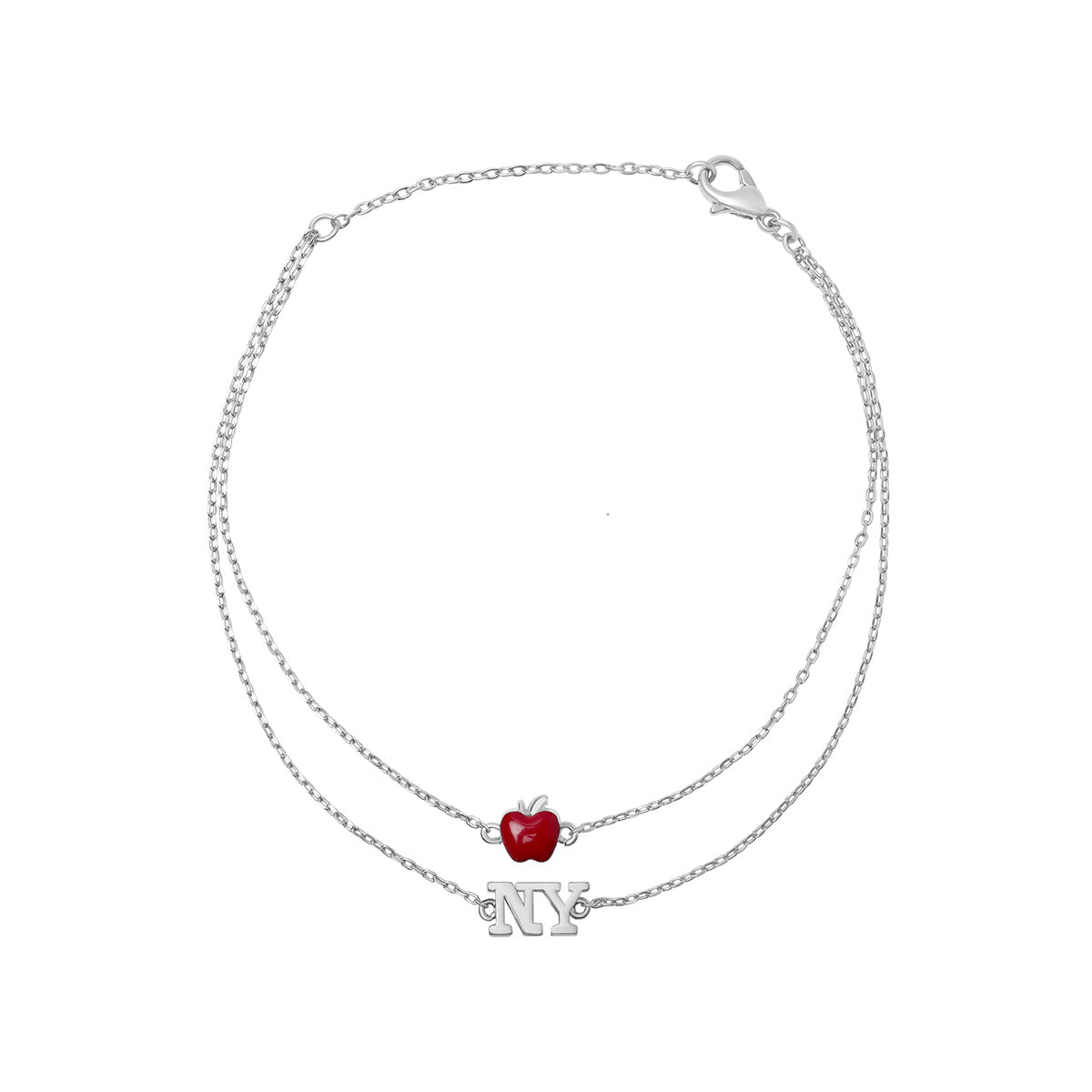 Rhodium Plate NY & Enamel Apple Bracelet