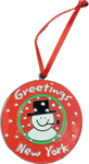 NY Greetings Snowman Ornament